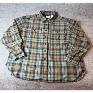 LL Bean Shirt Men XL Green Brown Scotch Plaid Traditional Fit Work Wear